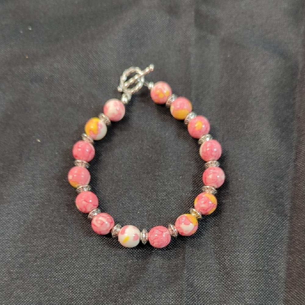 Pink and Yellow Beaded Bracelet